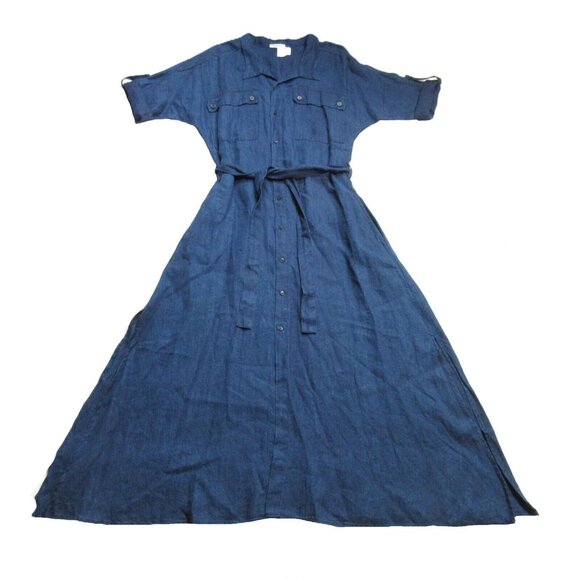NWT Free People x CP Shades Allie Maxi in Indigo Blue Linen Shirt Dress L - Picture 4 of 7